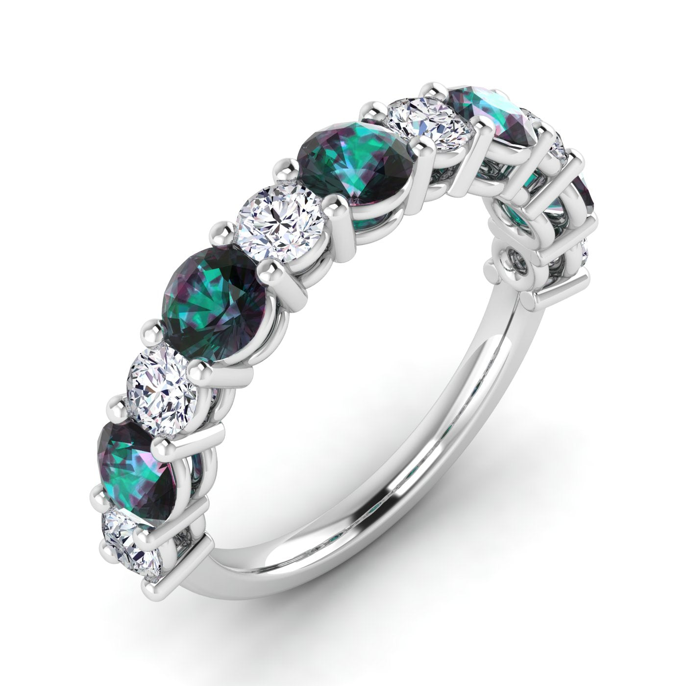 White Gold, Lab grown color changing alexandrite, 14K white gold