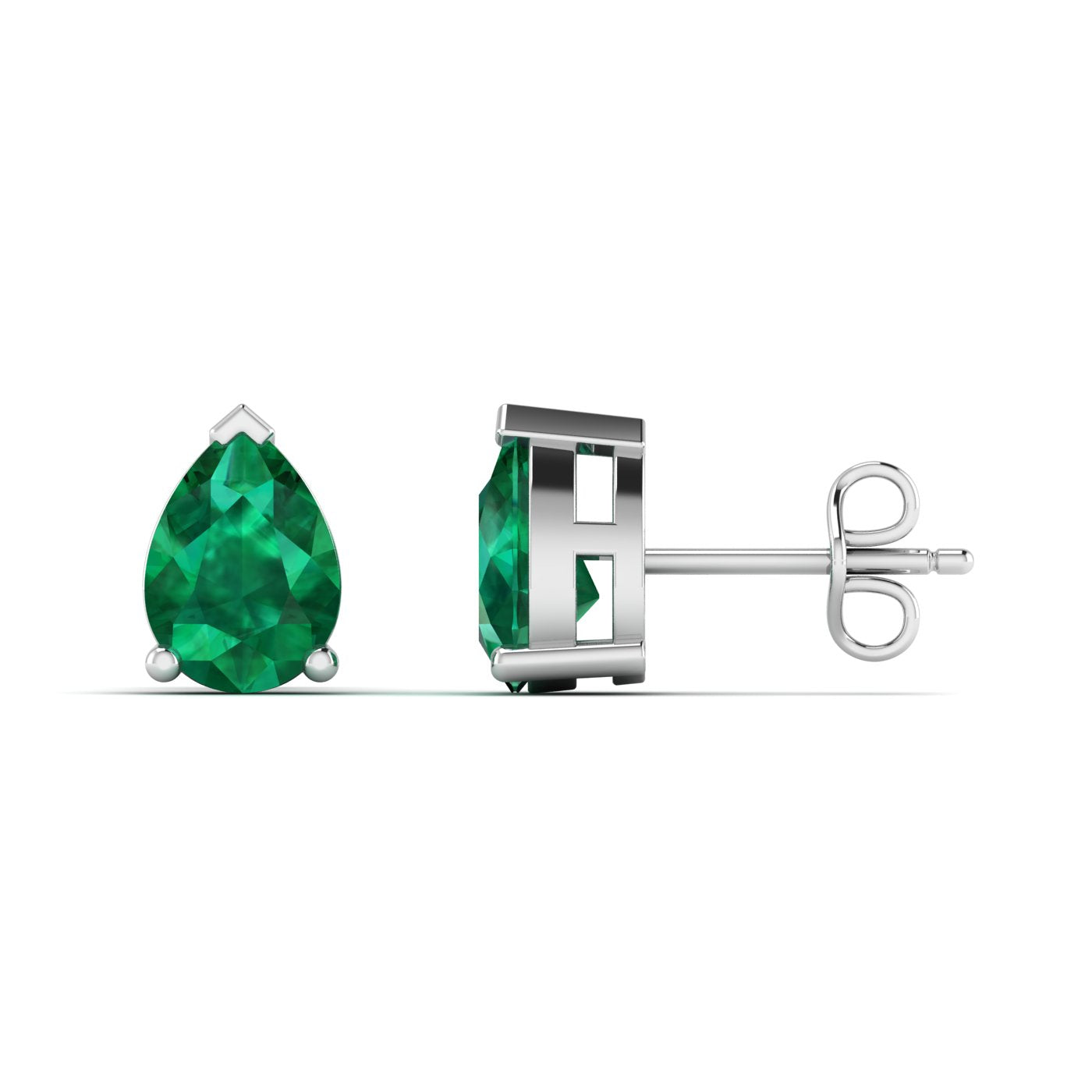 Classic Pear Shaped Emerald Prong Set Stud Earrings