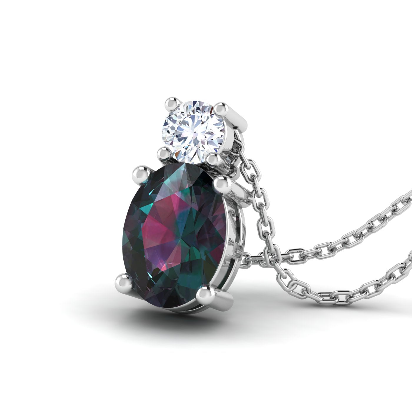 Classic Two-Stone Oval Shaped Alexandrite and Diamond Pendant