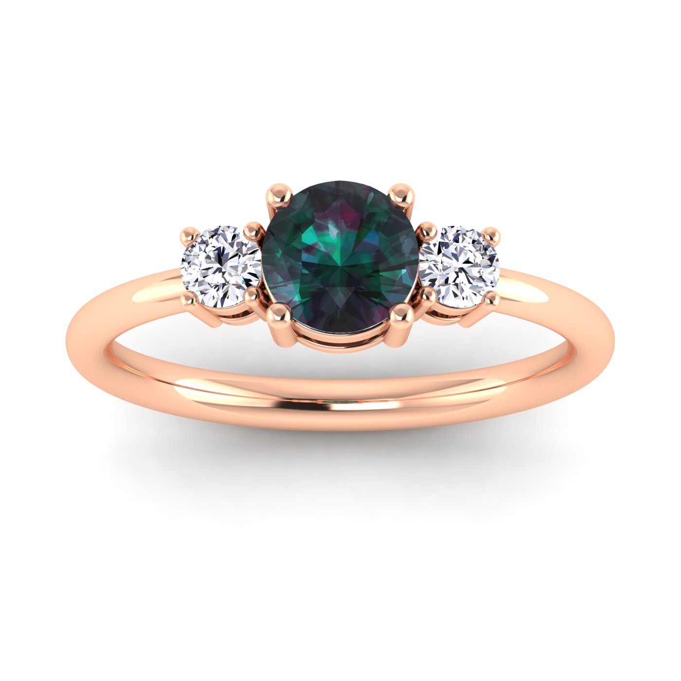 Classic Three-Stone Round Shaped Alexandrite With Round Diamonds Ring