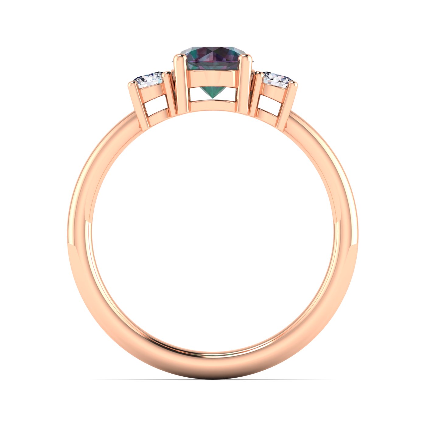 Classic Three-Stone Round Shaped Alexandrite With Round Diamonds Ring