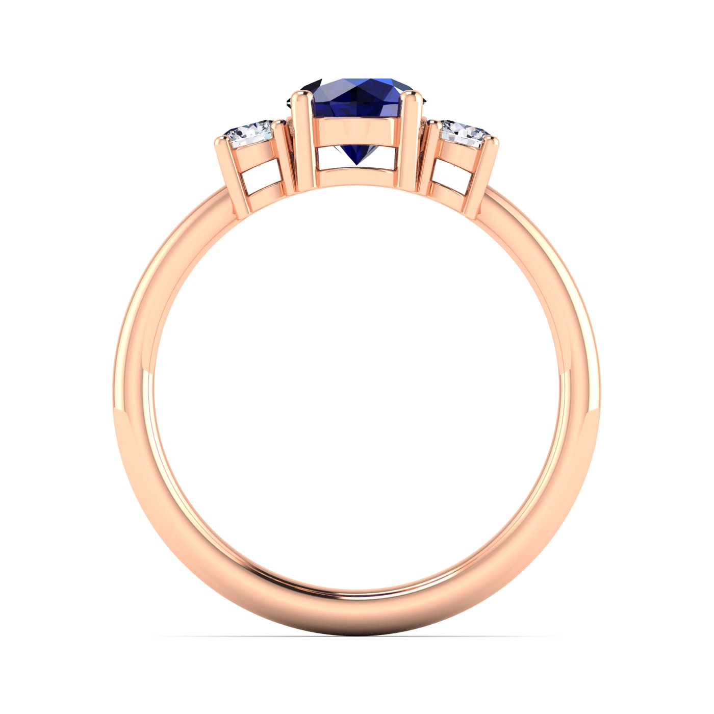 Classic Three-Stone Round Shaped Blue Sapphire With Round Diamonds Ring