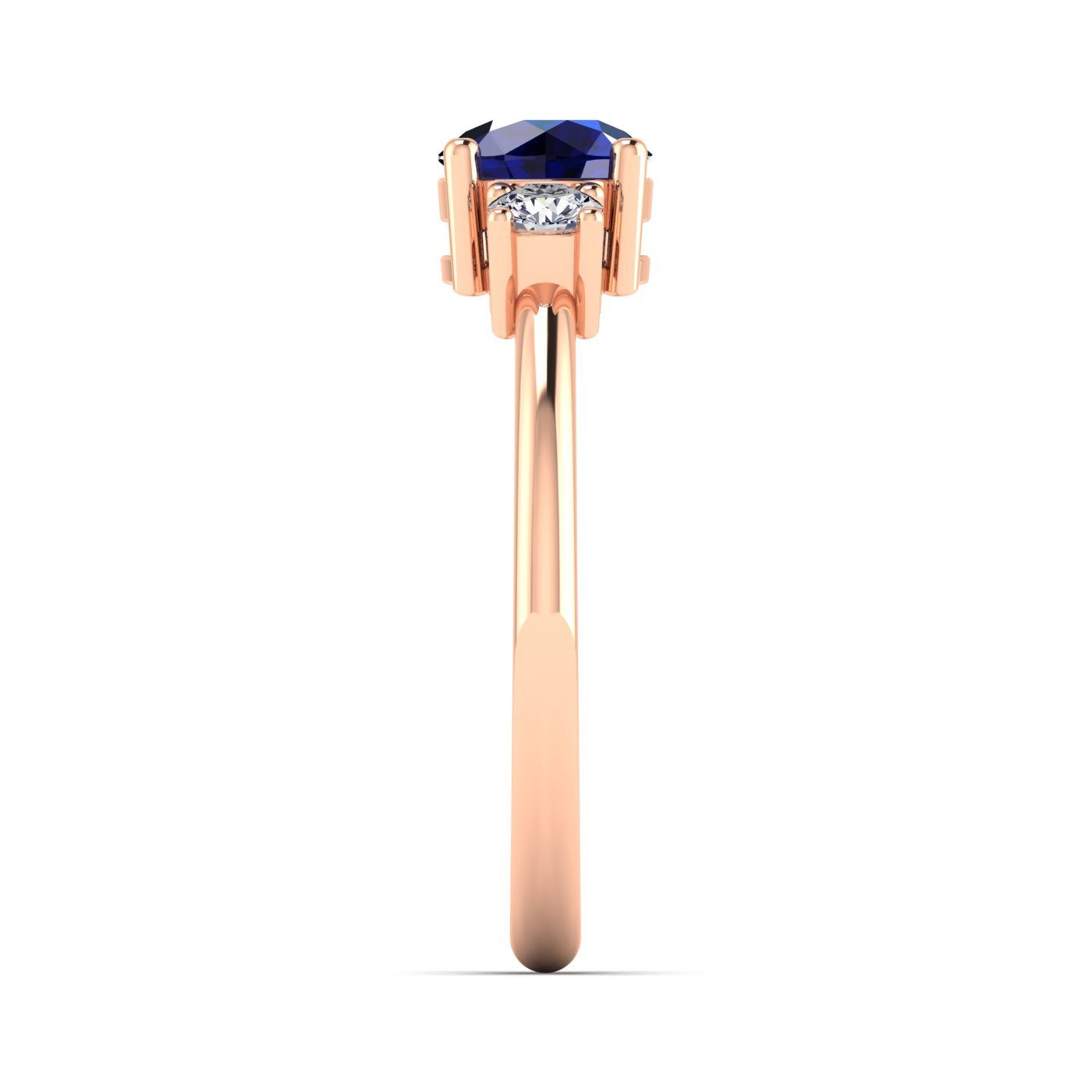 Classic Three-Stone Round Shaped Blue Sapphire With Round Diamonds Ring