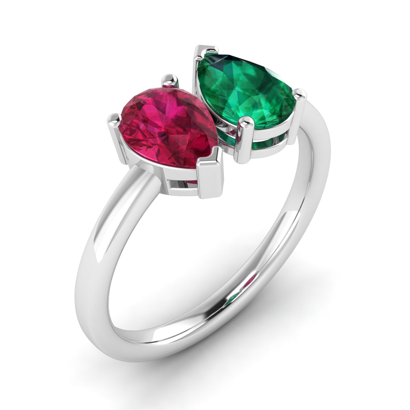 Classic Pear Shaped Emerald and Red Ruby Ring