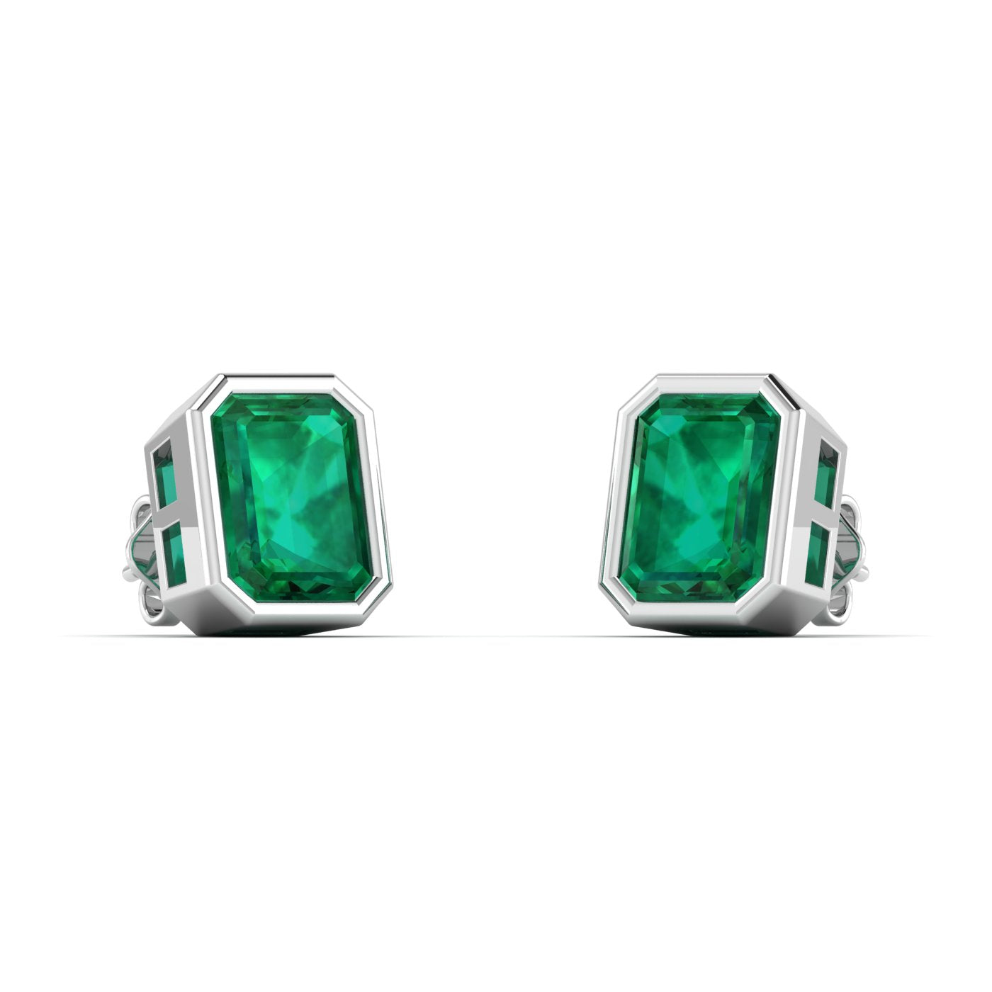 Classic Emerald Cut Emerald Bezel Set Stud Earrings – goodmark