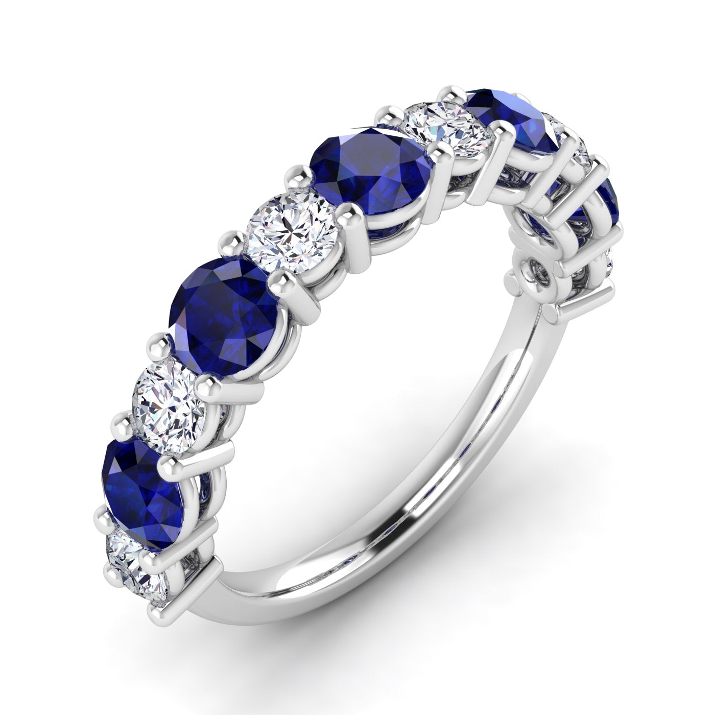 White Gold, Lab grown blue sapphire, Wedding band, 14K gold band