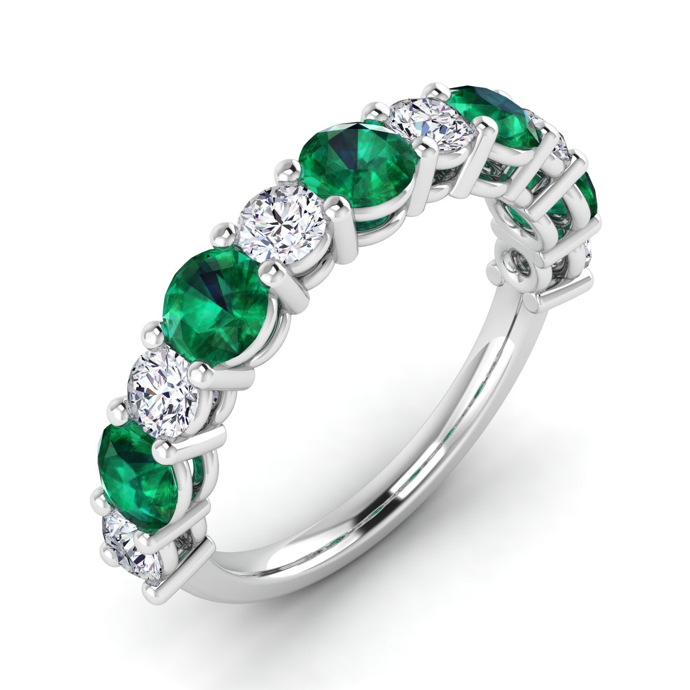 White Gold, Lab grown emerald, wedding band